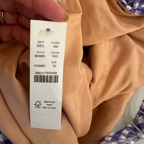J. Crew NWT Plunge One Piece Gingham Swimsuit Size 22 Purple & White Seersucker - Picture 11 of 14